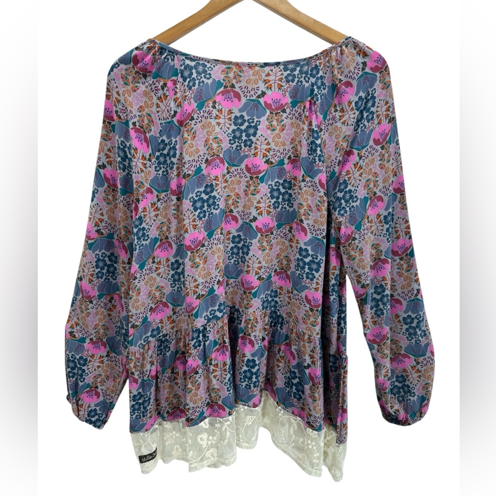 Matilda Jane Sew Perfect Floral Peasant Blouse Lace Tassel Boho Cottage Top L - Picture 3 of 10